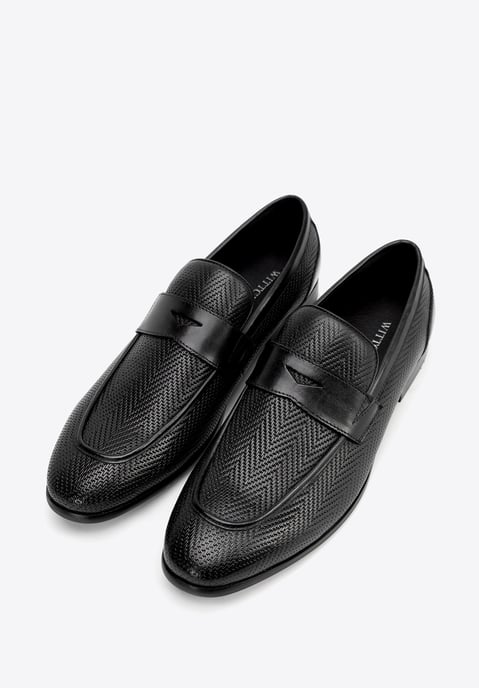 Wittchen Heren Leren Mocassins met Visgraatmotief Zwart Echt Leer - Image 2