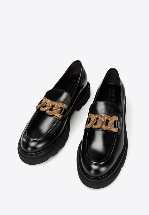 Wittchen Dames Leren Mocassins met Decoratieve Ketting op Platform Zwart - Image 1