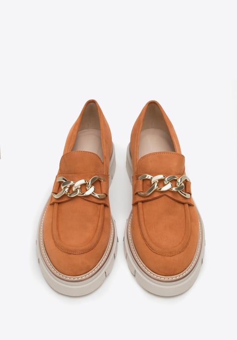 Wittchen Suède Mocassins voor dames met ketting op platform, baksteenrood - Image 2