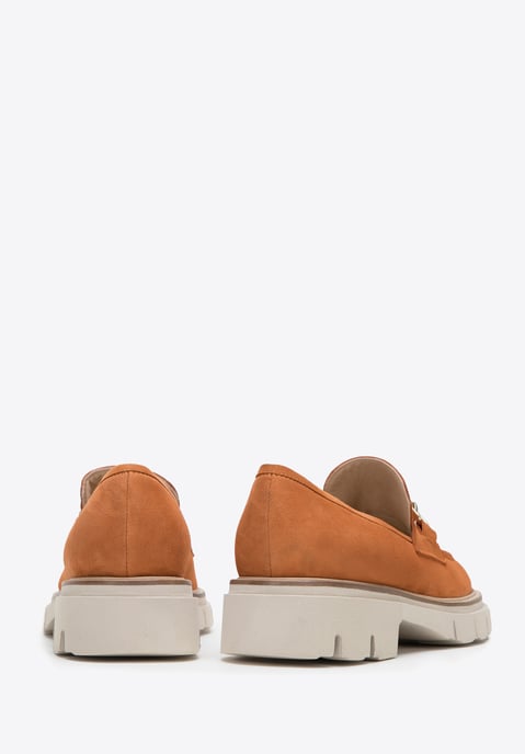 Wittchen Suède Mocassins voor dames met ketting op platform, baksteenrood - Image 3