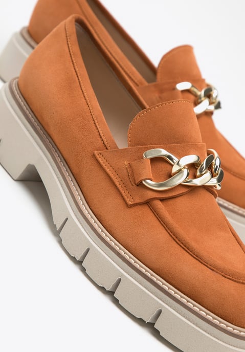 Wittchen Suède Mocassins voor dames met ketting op platform, baksteenrood - Image 6