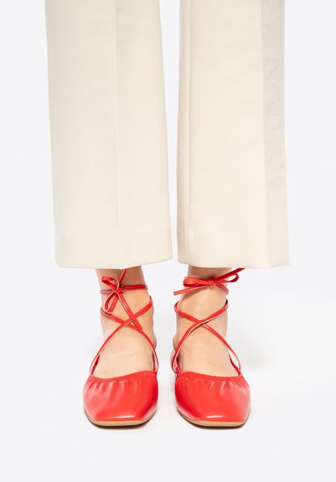 Wittchen Dames Ballerina's in Echt Leer met Strikjes Rood Echt Leer - Image 2
