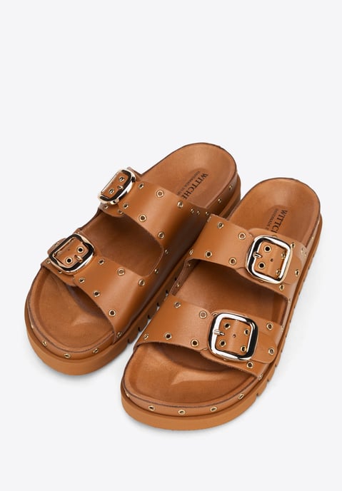 Wittchen Dames leren slippers met metalen details, bruin natuurlijk leer - Image 2