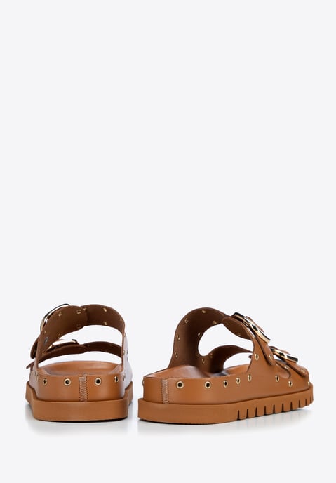Wittchen Dames leren slippers met metalen details, bruin natuurlijk leer - Image 4