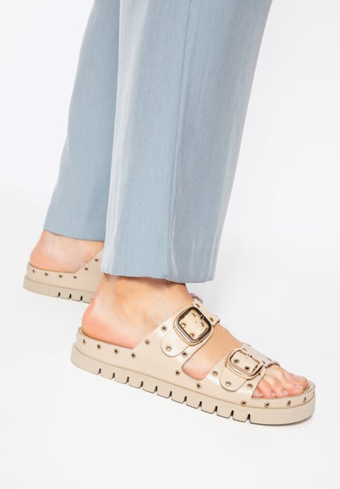 Wittchen Dames leren muiltjes met metalen details beige en goud beige en goud - Image 2