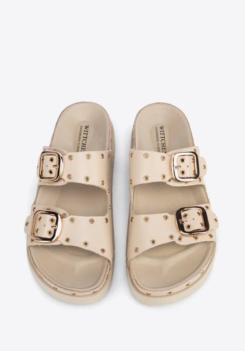Wittchen Dames leren muiltjes met metalen details beige en goud beige en goud - Image 4