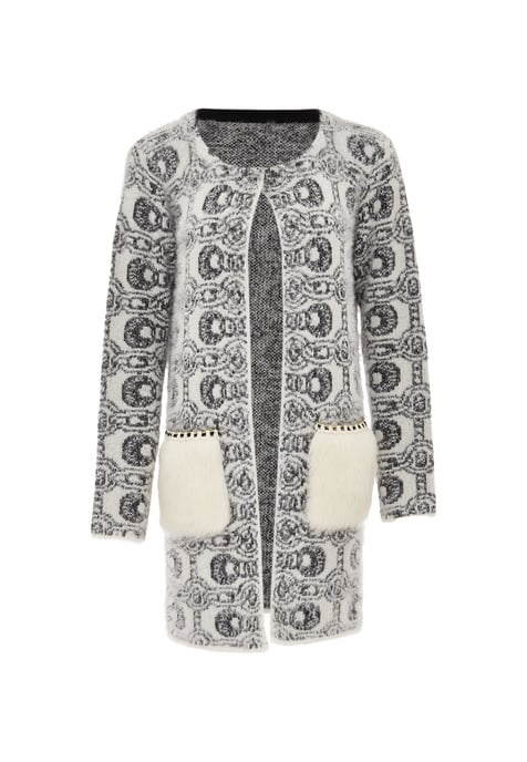 Faina Vest Dames wol wit zwart - Image 1