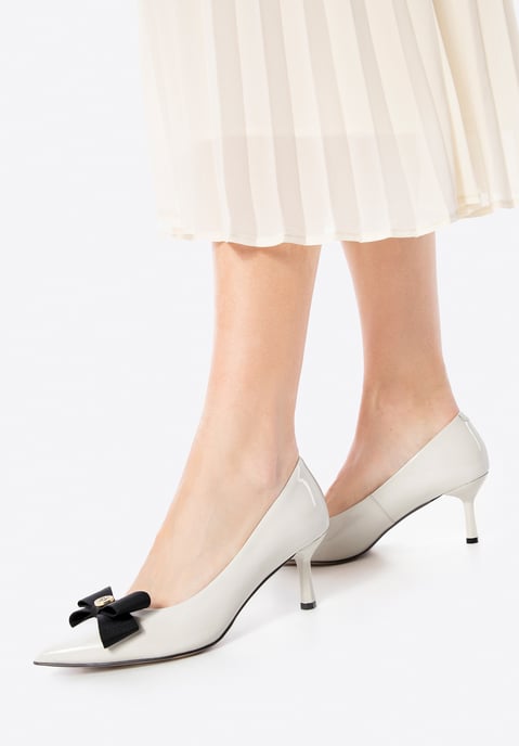 Wittchen Dames leren pumps met strik, crème en zwart, natuurlijk leer - Image 1