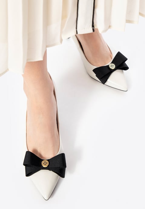 Wittchen Dames leren pumps met strik, crème en zwart, natuurlijk leer - Image 2