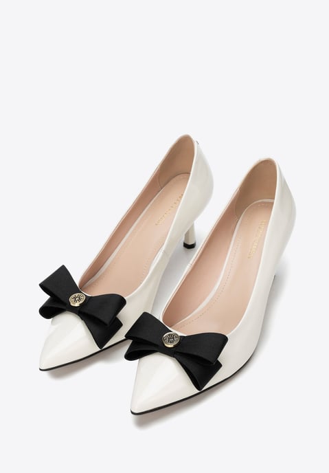 Wittchen Dames leren pumps met strik, crème en zwart, natuurlijk leer - Image 3