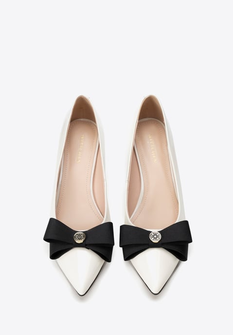 Wittchen Dames leren pumps met strik, crème en zwart, natuurlijk leer - Image 4
