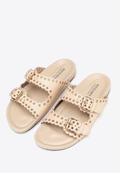 Wittchen Dames leren slippers met decoratieve bandjes, beige, natuurlijk leer - Image 4