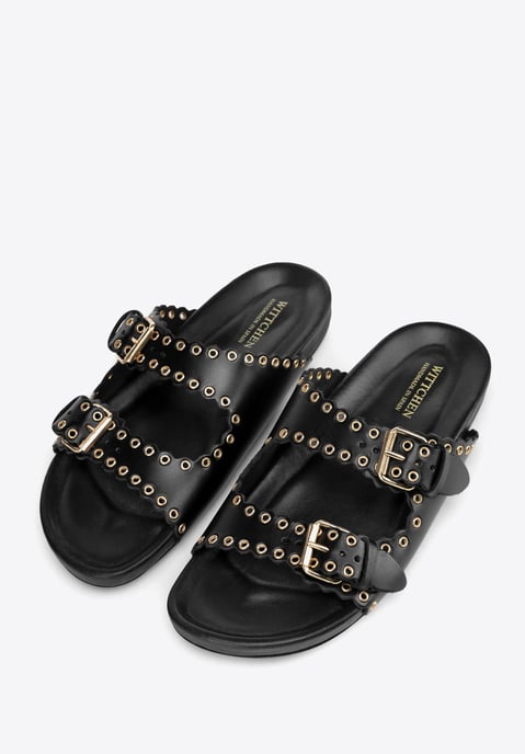 Wittchen Dames leren slippers met decoratieve bandjes, zwart natuurlijk leer - Image 3