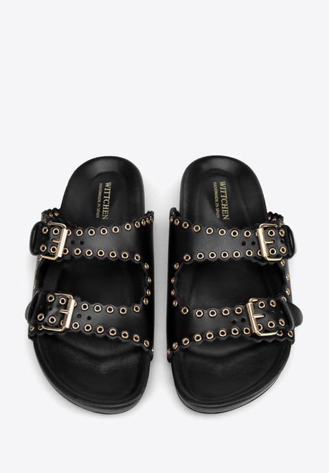 Wittchen Dames leren slippers met decoratieve bandjes, zwart natuurlijk leer - Image 4