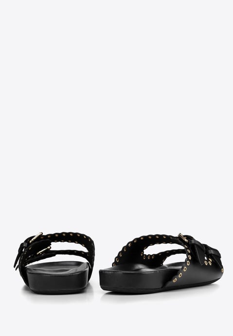 Wittchen Dames leren slippers met decoratieve bandjes, zwart natuurlijk leer - Image 5
