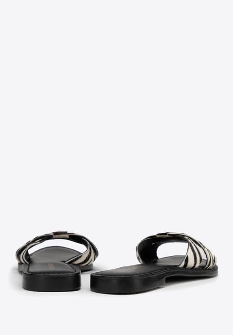 Wittchen Dames leren slippers met dierenprint in zwart en beige, natuurlijk leer - Image 4