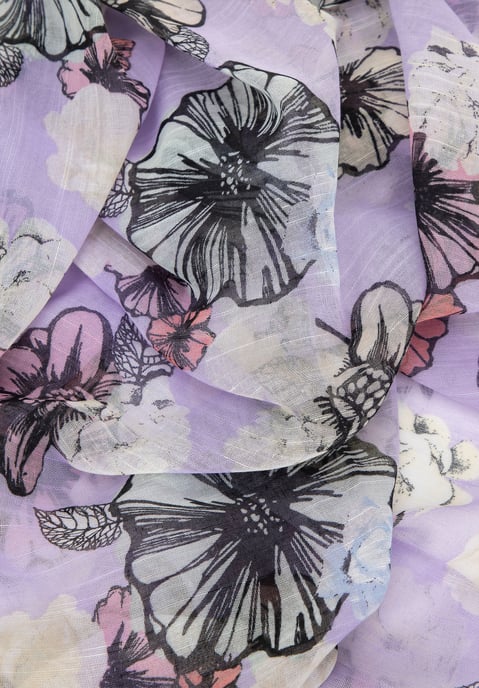 Wittchen Woman Dames delicate sjaal met bloemenpatroon, crème en paars - Image 2