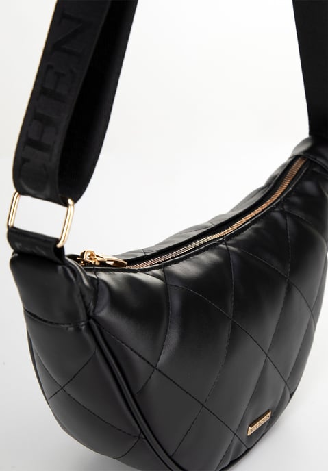 Wittchen Dames crossbody tas met geometrische stiksels, zwart en goud, eco-leer - Image 4