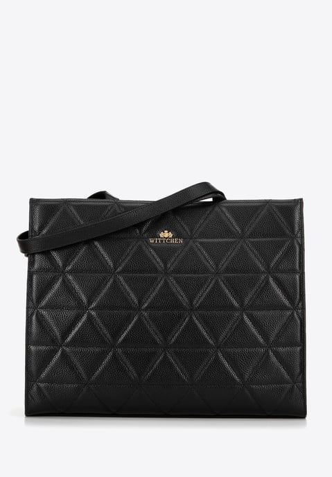 Wittchen Dames leren shopper met geometrische stiksels, zwart en goud - Image 1