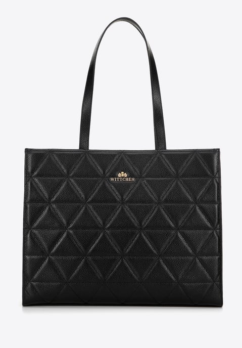 Wittchen Dames leren shopper met geometrische stiksels, zwart en goud - Image 2