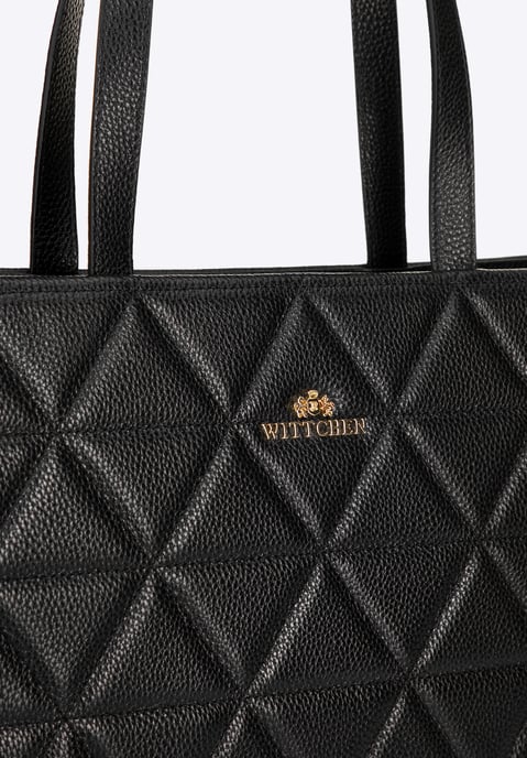 Wittchen Dames leren shopper met geometrische stiksels, zwart en goud - Image 5