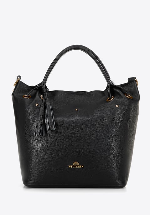 Wittchen Dames grote leren bucket bag, zwart en goud, natuurlijk leer - Image 2