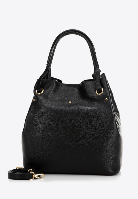 Wittchen Dames grote leren bucket bag, zwart en goud, natuurlijk leer - Image 3
