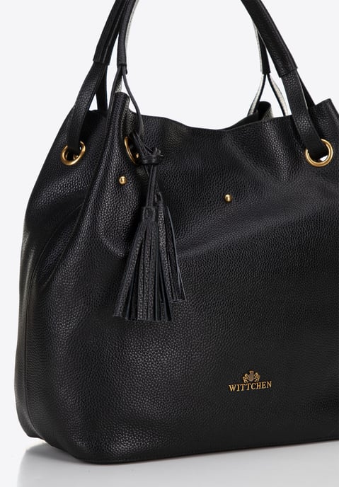 Wittchen Dames grote leren bucket bag, zwart en goud, natuurlijk leer - Image 5