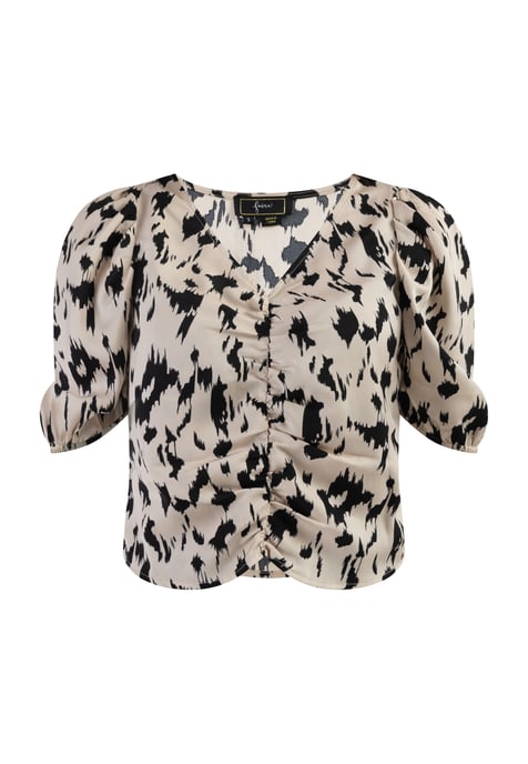 Faina Gedrapeerd blouseoverhemd Dames beige/ zwart - Image 1