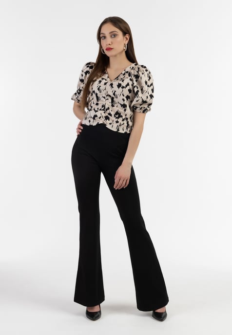 Faina Gedrapeerd blouseoverhemd Dames beige/ zwart - Image 2