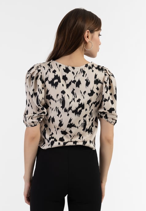 Faina Gedrapeerd blouseoverhemd Dames beige/ zwart - Image 4