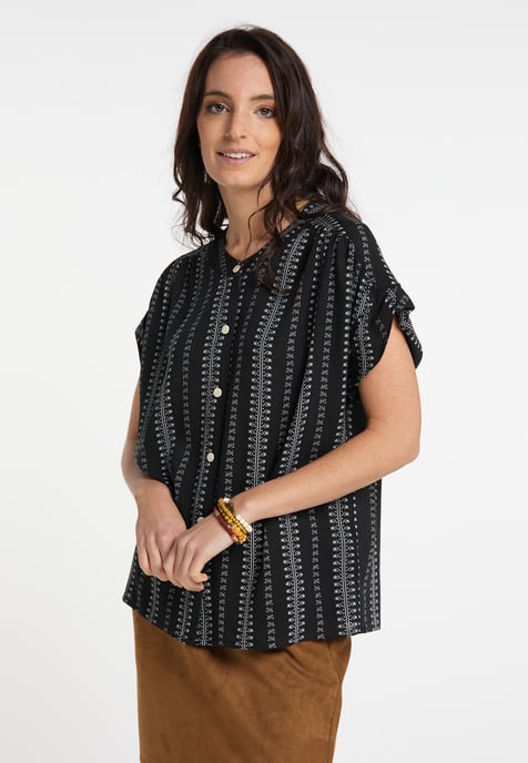 usha blouse met korte mouwen Dames zwart wit - Image 3