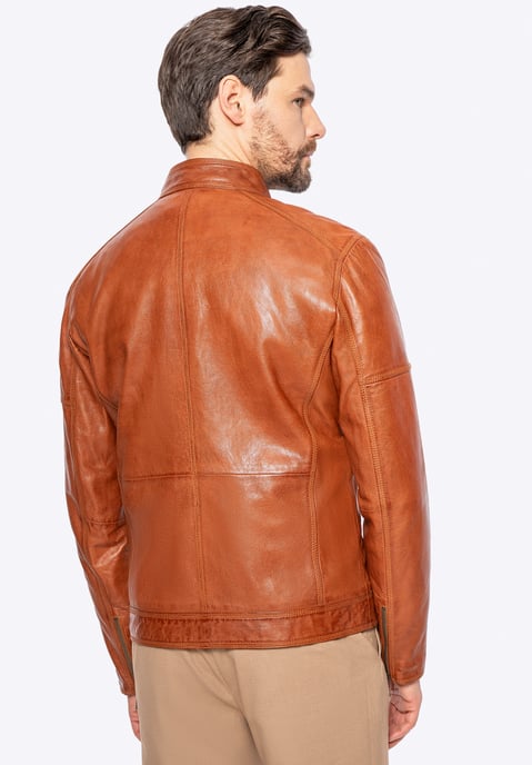 Wittchen Heren Bikerjack van echt leer, lichtbruin - Image 3