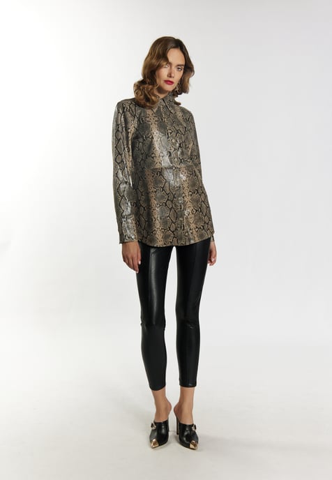 Faina Leren overhemd Dames beige slang - Image 2