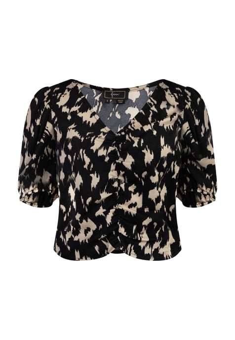 Faina Gedrapeerd blouseoverhemd Dames zwart/beige - Image 1