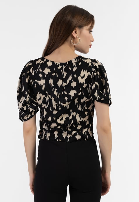 Faina Gedrapeerd blouseoverhemd Dames zwart/beige - Image 4