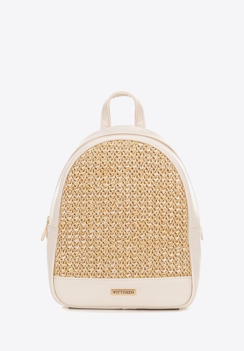 Wittchen Damesrugzak met weefpatroon, crème en beige, eco-leer - Image 1