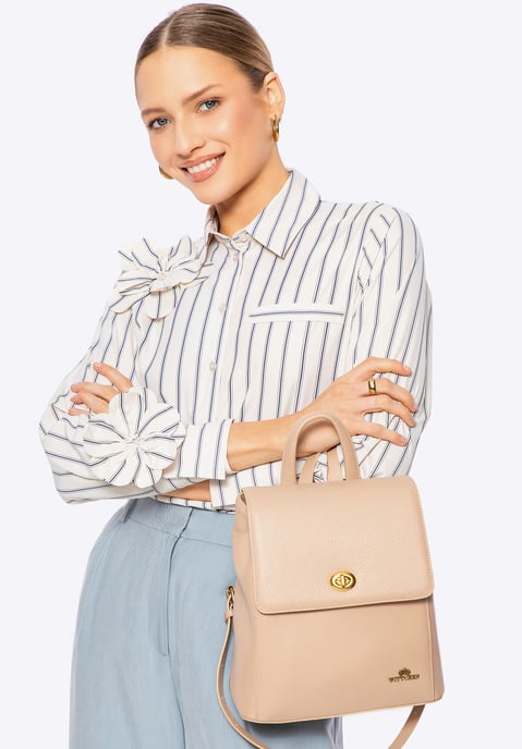 Wittchen Dames Leren Rugzak met Rechthoekige Klep, Beige, Natuurlijk Leer - Image 1