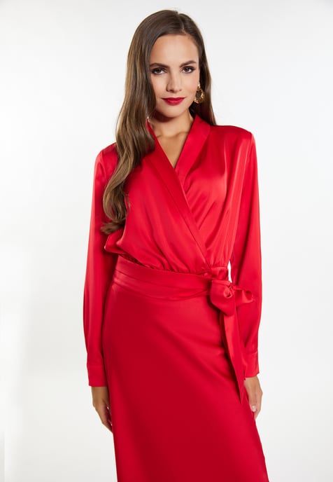 Faina Satijnen wikkelblouse Dames rood - Image 3