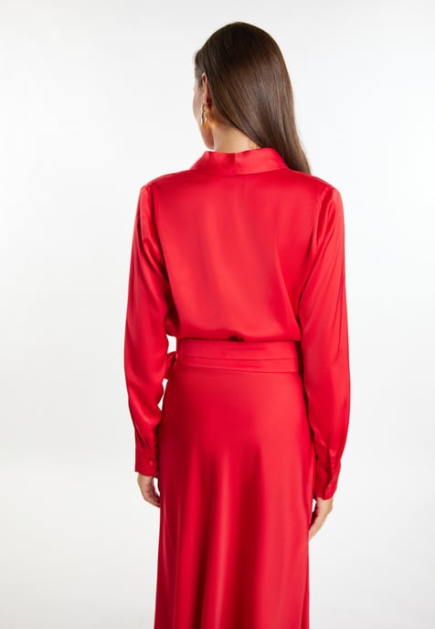 Faina Satijnen wikkelblouse Dames rood - Image 4