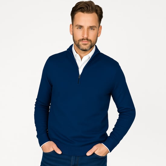 Cappuccino Italia Trui Mock Zip Pullover Blauw - Image 2