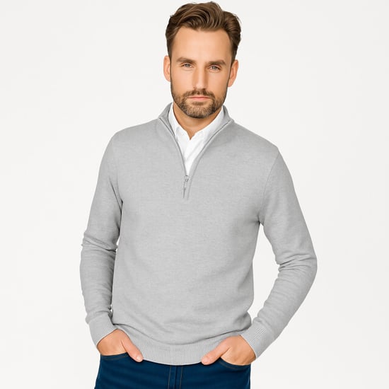 Cappuccino Italia Trui Mock Zip Pullover Grijs - Image 2