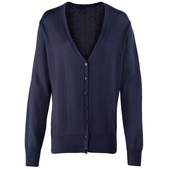 Premier Dames/dames knoop door V-hals gebreid vest met lange mouwen (Marine) - Image 1