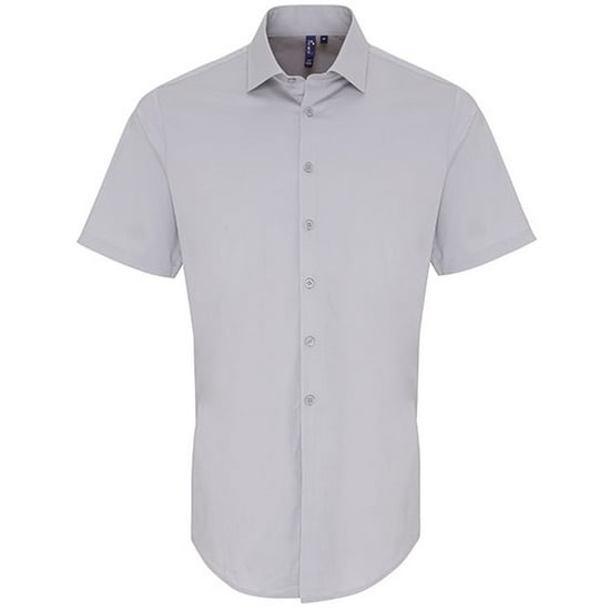 Premier Heren Poplin Stretch Overhemd met Korte Mouwen (Zilver) - Image 1
