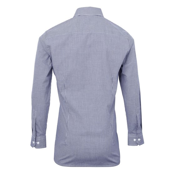 Premier Heren Gingham Micro geruit overhemd met lange mouwen (Marine / Wit) - Image 2