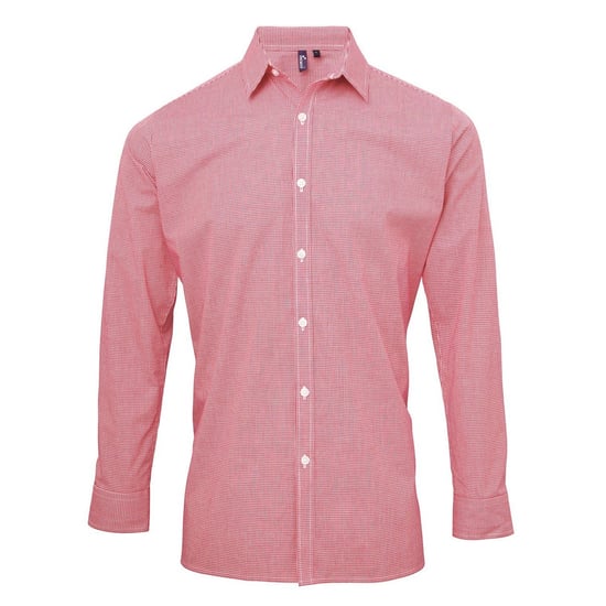 Premier Heren Gingham Micro geruit overhemd met lange mouwen (Rood/Wit) - Image 1