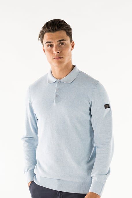 Presly & Sun Trui Brad Long Sleeve Knitted Polo Blauw - Image 2