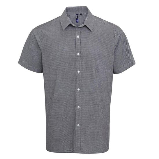 Premier Heren Micro Gingham geruit katoenen overhemd met korte mouwen (Zwart/Wit) - Image 1