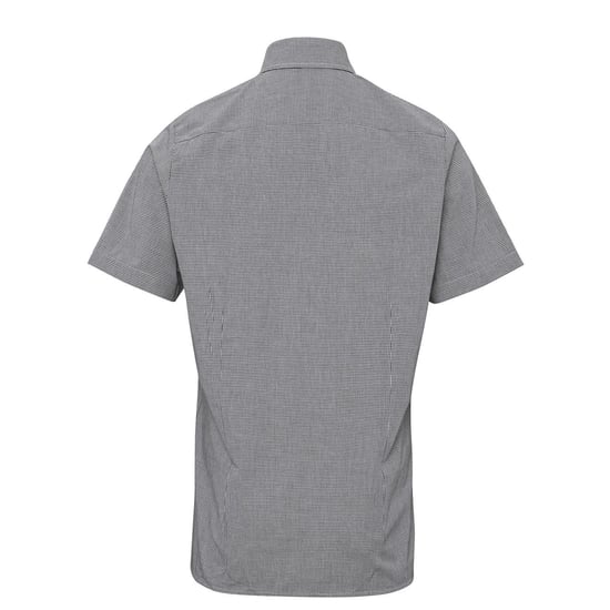 Premier Heren Micro Gingham geruit katoenen overhemd met korte mouwen (Zwart/Wit) - Image 2