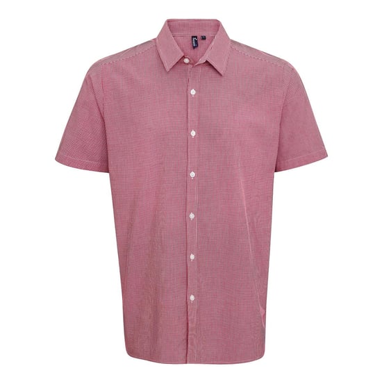 Premier Heren Micro Gingham geruit katoenen overhemd met korte mouwen (Rood/Wit) - Image 1